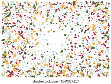 Festive color rectangle confetti background. Abstract frame confetti texture for holiday, postcard, poster, website, carnivals, birthday and children's parties. Cover confetti mock-up. Wedding card 