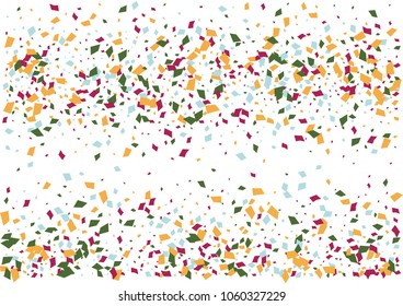 Festive color rectangle confetti background. Abstract frame confetti texture for holiday, postcard, poster, website, carnivals, birthday and children's parties. Cover confetti mock-up. Wedding card 