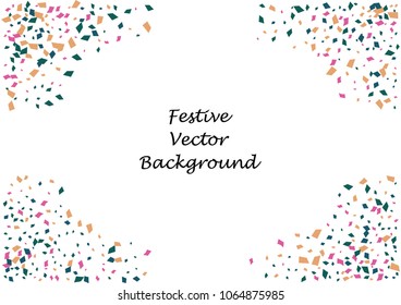 Festive color rectangle confetti background. Abstract frame confetti texture for holiday, postcard, poster, website, carnivals, birthday and children's parties. Cover confetti mock-up. Wedding card 