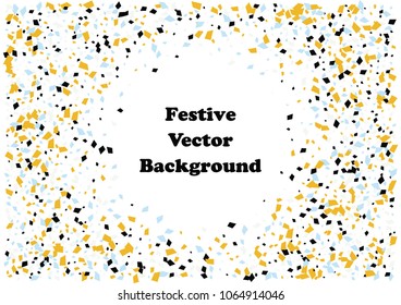 Festive color rectangle confetti background. Abstract frame confetti texture for holiday, postcard, poster, website, carnivals, birthday and children's parties. Cover confetti mock-up. Wedding card 