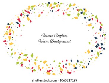 Festive color rectangle confetti background. Abstract frame confetti texture for holiday, postcard, poster, website, carnivals, birthday and children's parties. Cover confetti mock-up. Wedding card 