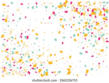 Festive color rectangle confetti background. Abstract frame confetti texture for holiday, postcard, poster, website, carnivals, birthday and children's parties. Cover confetti mock-up. Wedding card 