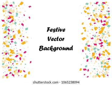 Festive color rectangle confetti background. Abstract frame confetti texture for holiday, postcard, poster, website, carnivals, birthday and children's parties. Cover confetti mock-up. Wedding card 