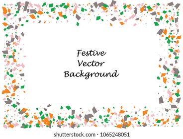 Festive color rectangle confetti background. Abstract frame confetti texture for holiday, postcard, poster, website, carnivals, birthday and children's parties. Cover confetti mock-up. Wedding card 