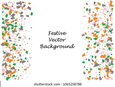 Festive color rectangle confetti background. Abstract frame confetti texture for holiday, postcard, poster, website, carnivals, birthday and children's parties. Cover confetti mock-up. Wedding card 