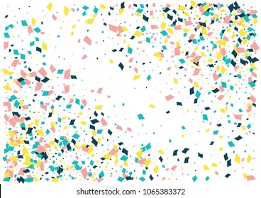 Festive color rectangle confetti background. Abstract frame confetti texture for holiday, postcard, poster, website, carnivals, birthday and children's parties. Cover confetti mock-up. Wedding card 