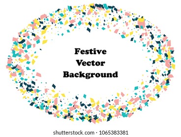 Festive color rectangle confetti background. Abstract frame confetti texture for holiday, postcard, poster, website, carnivals, birthday and children's parties. Cover confetti mock-up. Wedding card 