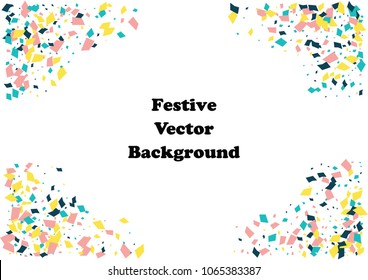 Festive color rectangle confetti background. Abstract frame confetti texture for holiday, postcard, poster, website, carnivals, birthday and children's parties. Cover confetti mock-up. Wedding card 