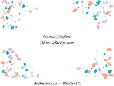Festive color rectangle confetti background. Abstract frame confetti texture for holiday, postcard, poster, website, carnivals, birthday and children's parties. Cover confetti mock-up. Wedding card 