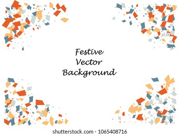 Festive color rectangle confetti background. Abstract frame confetti texture for holiday, postcard, poster, website, carnivals, birthday and children's parties. Cover confetti mock-up. Wedding card 