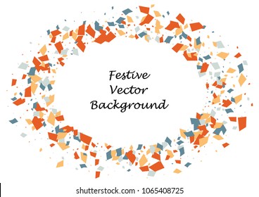 Festive color rectangle confetti background. Abstract frame confetti texture for holiday, postcard, poster, website, carnivals, birthday and children's parties. Cover confetti mock-up. Wedding card 