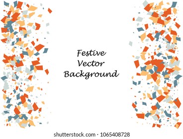 Festive color rectangle confetti background. Abstract frame confetti texture for holiday, postcard, poster, website, carnivals, birthday and children's parties. Cover confetti mock-up. Wedding card 