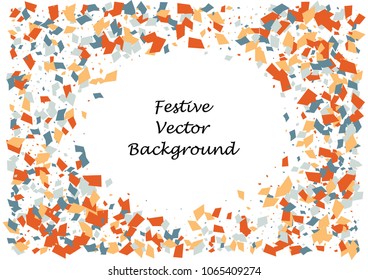 Festive color rectangle confetti background. Abstract frame confetti texture for holiday, postcard, poster, website, carnivals, birthday and children's parties. Cover confetti mock-up. Wedding card 