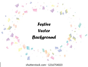 Festive color rectangle confetti background. Abstract frame confetti texture for holiday, postcard, poster, website, carnival, birthday, children's parties. Cover confetti mock-up. Wedding card layout