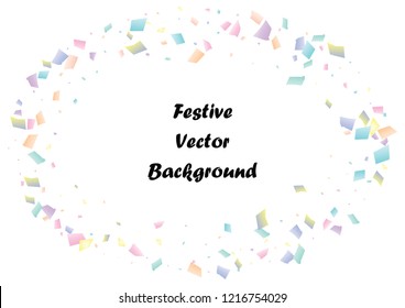 Festive color rectangle confetti background. Abstract frame confetti texture for holiday, postcard, poster, website, carnival, birthday, children's parties. Cover confetti mock-up. Wedding card layout