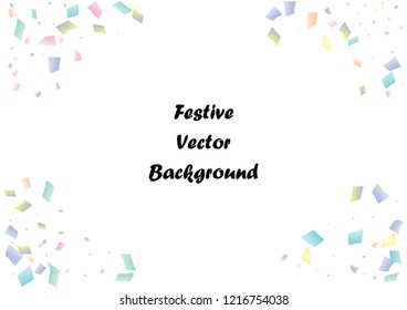 Festive color rectangle confetti background. Abstract frame confetti texture for holiday, postcard, poster, website, carnival, birthday, children's parties. Cover confetti mock-up. Wedding card layout