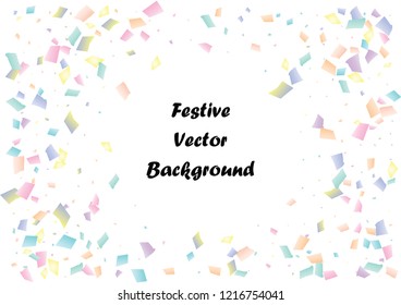 Festive color rectangle confetti background. Abstract frame confetti texture for holiday, postcard, poster, website, carnival, birthday, children's parties. Cover confetti mock-up. Wedding card layout