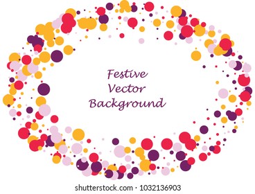 Festive color round confetti background. Abstract frame confetti texture for holiday, postcard, poster, website, carnivals, birthday and children's parties. Cover confetti mock-up. Wedding card layout