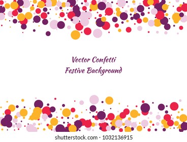 Festive color round confetti background. Abstract frame confetti texture for holiday, postcard, poster, website, carnivals, birthday and children's parties. Cover confetti mock-up. Wedding card layout