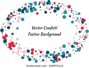 Festive color round confetti background. Abstract frame confetti texture for holiday, postcard, poster, website, carnivals, birthday and children's parties. Cover confetti mock-up. Wedding card layout