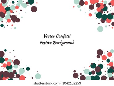 Festive color round confetti background. Abstract frame confetti texture for holiday, postcard, poster, website, carnivals, birthday and children's parties. Cover confetti mock-up. Wedding card layout