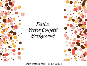 Festive color round confetti background. Abstract frame confetti texture for holiday, postcard, poster, website, carnivals, birthday and children's parties. Cover confetti mock-up. Wedding card layout