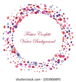 Festive color round confetti background. Abstract frame confetti texture for holiday, postcard, poster, website, carnivals, birthday and children's parties. Cover confetti mock-up. Wedding card layout