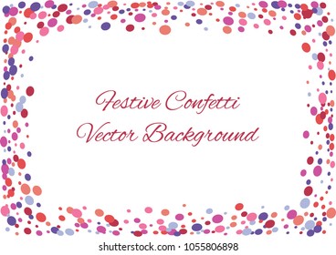 Festive color round confetti background. Abstract frame confetti texture for holiday, postcard, poster, website, carnivals, birthday and children's parties. Cover confetti mock-up. Wedding card layout