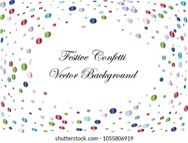 Festive color round confetti background. Abstract frame confetti texture for holiday, postcard, poster, website, carnivals, birthday and children's parties. Cover confetti mock-up. Wedding card layout