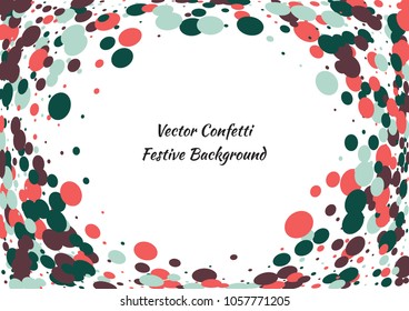Festive color round confetti background. Abstract frame confetti texture for holiday, postcard, poster, website, carnivals, birthday and children's parties. Cover confetti mock-up. Wedding card layout