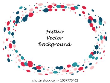 Festive color round confetti background. Abstract frame confetti texture for holiday, postcard, poster, website, carnivals, birthday and children's parties. Cover confetti mock-up. Wedding card layout