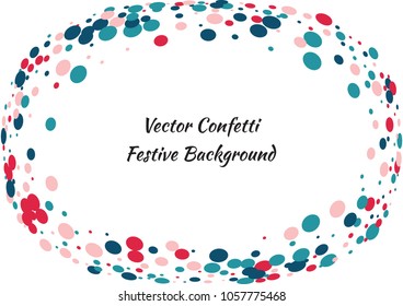 Festive color round confetti background. Abstract frame confetti texture for holiday, postcard, poster, website, carnivals, birthday and children's parties. Cover confetti mock-up. Wedding card layout