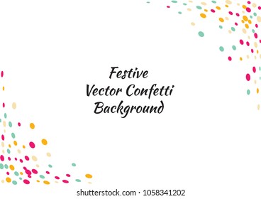 Festive color round confetti background. Abstract frame confetti texture for holiday, postcard, poster, website, carnivals, birthday and children's parties. Cover confetti mock-up Wedding card layout