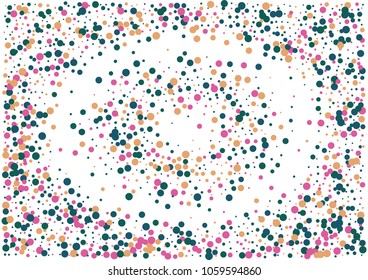 Festive color round confetti background. Abstract frame confetti texture for holiday, postcard, poster, website, carnivals, birthday and children's parties. Cover confetti mock-up. Wedding card layout