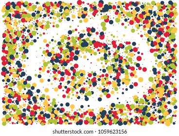 Festive color round confetti background. Abstract frame confetti texture for holiday, postcard, poster, website, carnivals, birthday and children's parties. Cover confetti mock-up. Wedding card layout