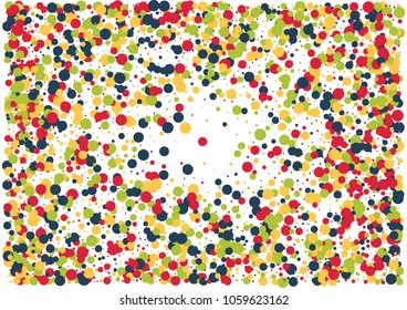 Festive color round confetti background. Abstract frame confetti texture for holiday, postcard, poster, website, carnivals, birthday and children's parties. Cover confetti mock-up. Wedding card layout