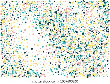 Festive color round confetti background. Abstract frame confetti texture for holiday, postcard, poster, website, carnivals, birthday and children's parties. Cover confetti mock-up. Wedding card layout