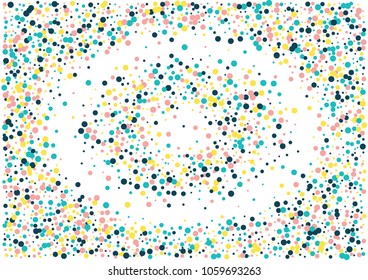 Festive color round confetti background. Abstract frame confetti texture for holiday, postcard, poster, website, carnivals, birthday and children's parties. Cover confetti mock-up. Wedding card layout