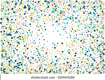 Festive color round confetti background. Abstract frame confetti texture for holiday, postcard, poster, website, carnivals, birthday and children's parties. Cover confetti mock-up. Wedding card layout