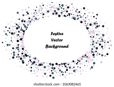 Festive color round confetti background. Abstract frame confetti texture for holiday, postcard, poster, website, carnivals, birthday and children's parties. Cover confetti mock-up. Wedding card layout