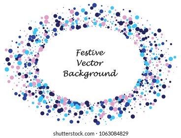 Festive color round confetti background. Abstract frame confetti texture for holiday, postcard, poster, website, carnivals, birthday and children's parties. Cover confetti mock-up. Wedding card layout
