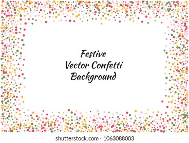 Festive color round confetti background. Abstract frame confetti texture for holiday, postcard, poster, website, carnivals, birthday and children's parties. Cover confetti mock-up. Wedding card layout