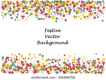 Festive color round confetti background. Abstract frame confetti texture for holiday, postcard, poster, website, carnivals, birthday and children's parties. Cover confetti mock-up. Wedding card layout