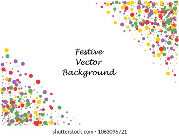 Festive color round confetti background. Abstract frame confetti texture for holiday, postcard, poster, website, carnivals, birthday and children's parties. Cover confetti mock-up. Wedding card layout