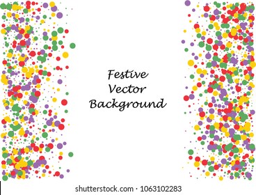 Festive color round confetti background. Abstract frame confetti texture for holiday, postcard, poster, website, carnivals, birthday and children's parties. Cover confetti mock-up. Wedding card layout