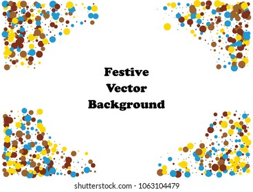 Festive color round confetti background. Abstract frame confetti texture for holiday, postcard, poster, website, carnivals, birthday and children's parties. Cover confetti mock-up. Wedding card layout