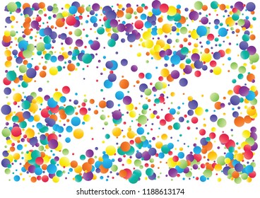 Festive color round confetti background. Abstract frame confetti texture for holiday, postcard, poster, website, carnivals, birthday and children's parties. Cover confetti mock-up. Wedding card layout