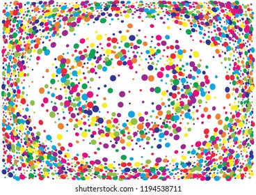 Festive color round confetti background. Abstract frame confetti texture for holiday, postcard, poster, website, carnivals, birthday and children's parties. Cover confetti mock-up. Wedding card layout