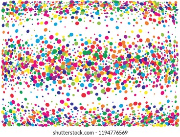 Festive color round confetti background. Abstract frame confetti texture for holiday, postcard, poster, website, carnivals, birthday and children's parties. Cover confetti mock-up. Wedding card layout