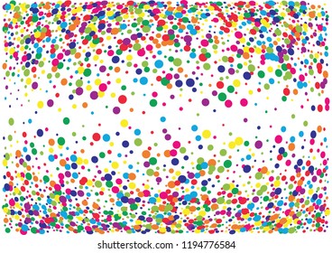 Festive color round confetti background. Abstract frame confetti texture for holiday, postcard, poster, website, carnivals, birthday and children's parties. Cover confetti mock-up. Wedding card layout